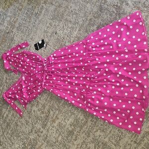 Maison Tara Pink Polka Dot Dress Size 12 NWT